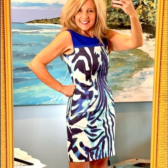 ⭐️T Tahari,Shira, Neon Trim,Zebra Striped Dress, Gorgeous, Fun,Funky & Fabulous! - Picture 4 of 9